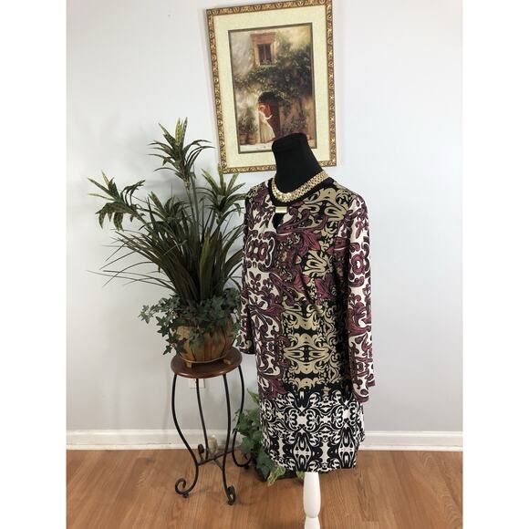 Peck & Peck Women Sheath Dress M 3/4 Sleeve Round Neck Cottagecore Peasant Boho - Picture 5 of 9